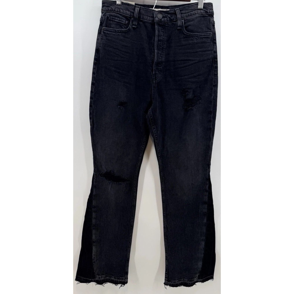 Hudson Jeans Women 30 Petite Faye Ultra High Rise Flare Black Wash‎ Button Fly